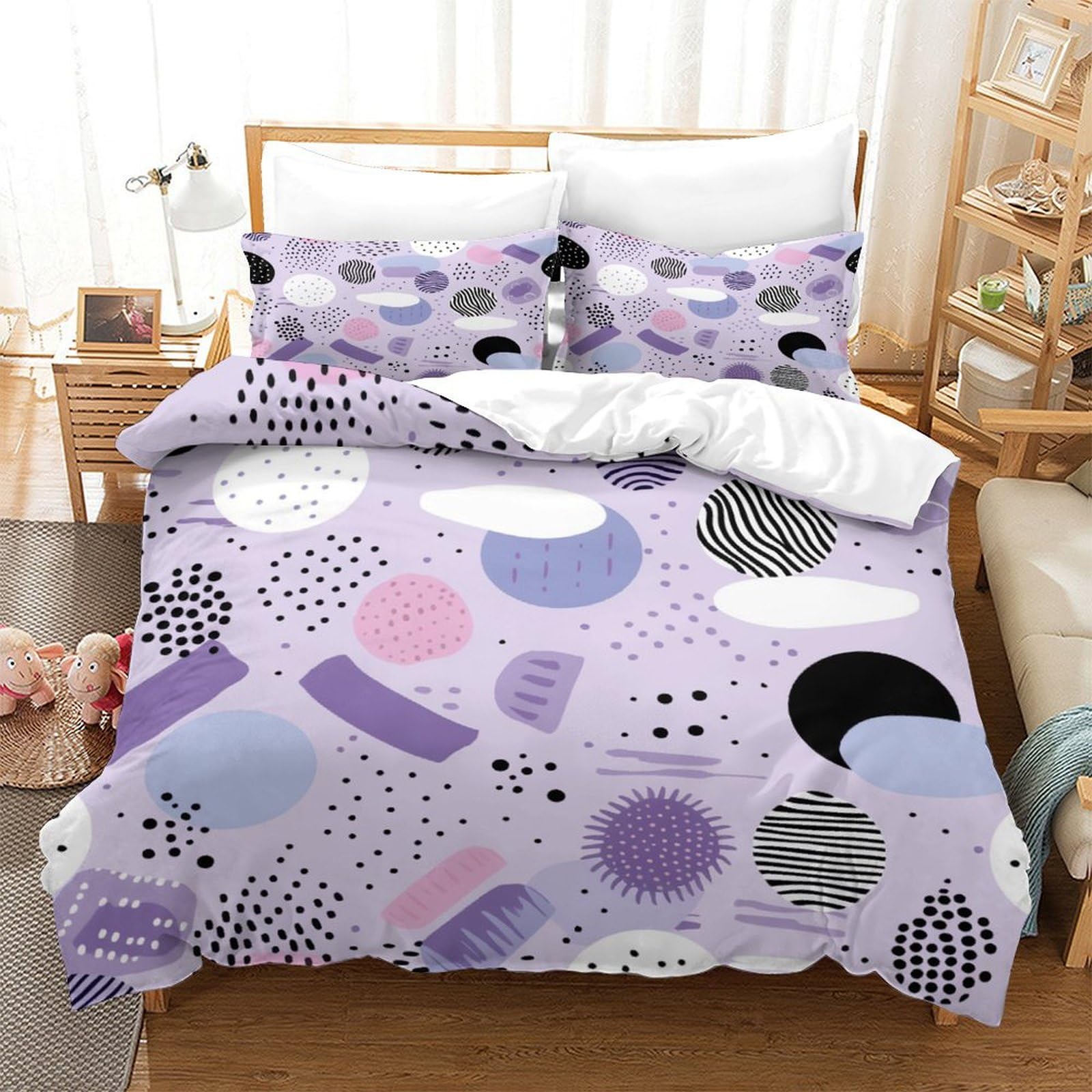 P1S9U7W5Y Pastel Geometric 3D Printed Duvet Cover Set 3pcs Microfiber Abstract Bedding Set Double（200x200cm）