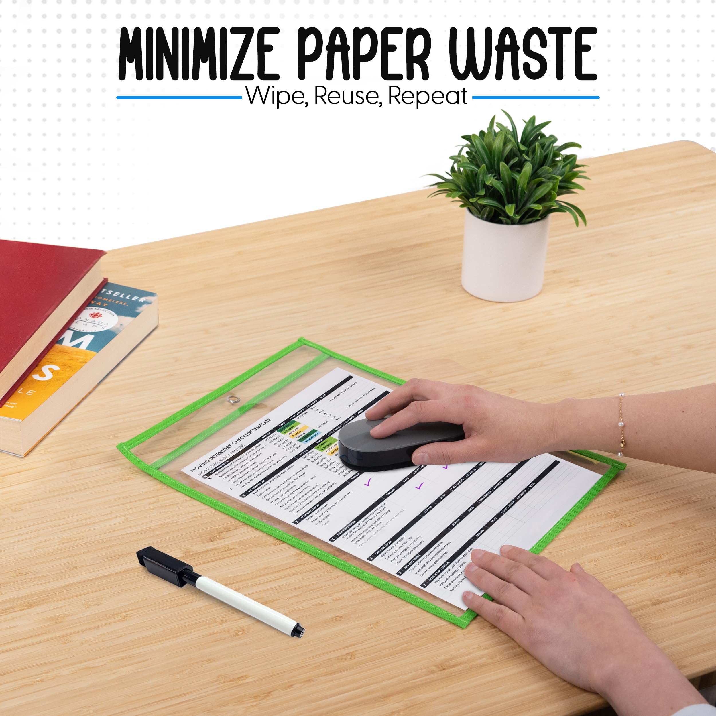 Essex Wares Zestaw 25 sztuk, różne uchwyty na bilety pracy, 25 cm szerokości x 34 cm wysokości - przezroczyste plastikowe uchwyty na bilety sklepowe - łatwe w użyciu, wielokrotnego użytku i łatwe do