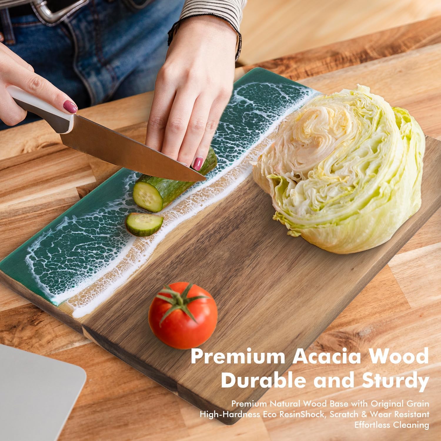 Ocean Charcuterie board,Resin Cutting Board, handcrafted boards and trays for cheese, meat and fruits, suitable for kitchen, gift (36cm green)