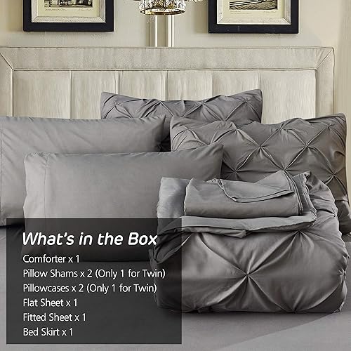 Miniatura 7 de Juego de cama en una bolsa  Juego de 8 piezas de edredón plisado, juego de edredón alternativo de microfibra Pintuck