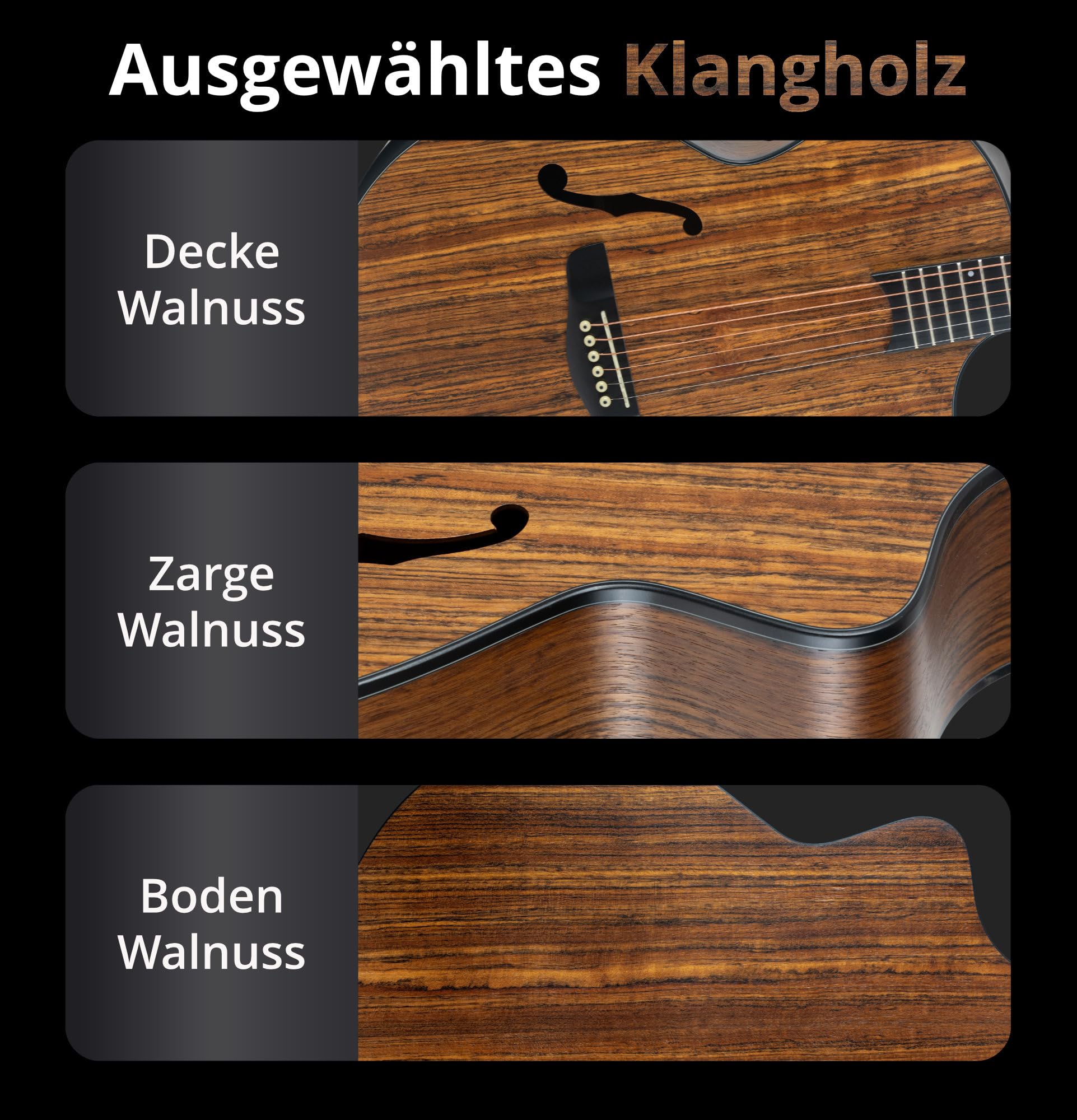 Classic Cantabile SHG-2WN LaBelle Chitarra Western, Generale, Peso: 1 | Modello: SHG-2WN LaBelle Side-Hole, 7 kg, Numero corde: 6, Orientamento: destrimano, Corpo, Tavola: noce, Fondo e fasce: noce