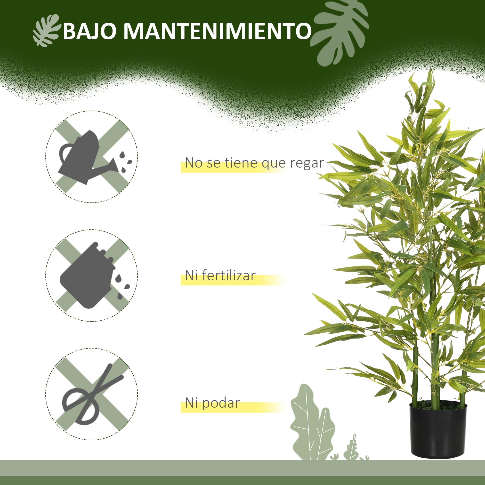 HOMCOM Árbol Artificial de Bambú 90 cm Planta Artificial Decorativa Verde | Grande, Decoración para Hogar, Oficina, Balcón, Dormitorio, Interior