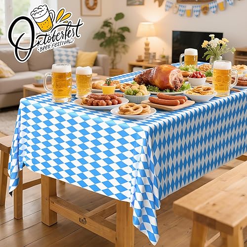 Miniatura 8 de ZYP 5 manteles de vinilo para el Oktoberfest, 54 x 108 pulgadas, manteles de vinilo para el Oktoberfest de Baviera, decoraciones de Oktoberfest,