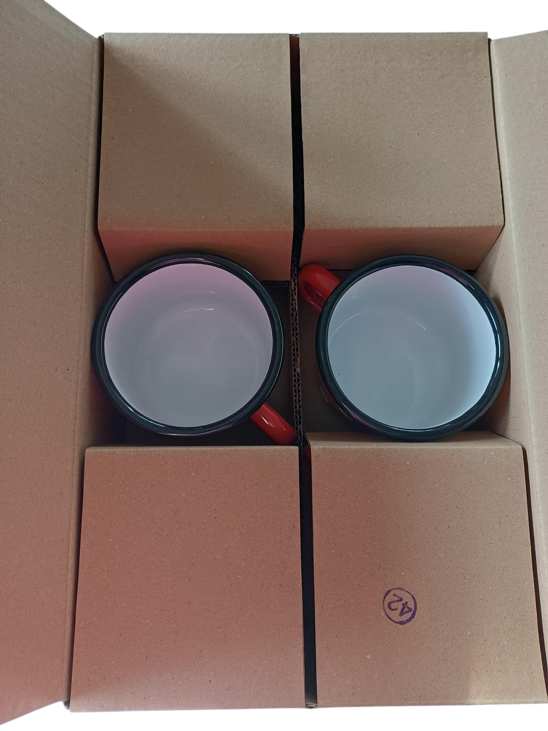 Surtido de 6 Tazas de Metal esmaltado - Rojas con Puntos - 500 ml
