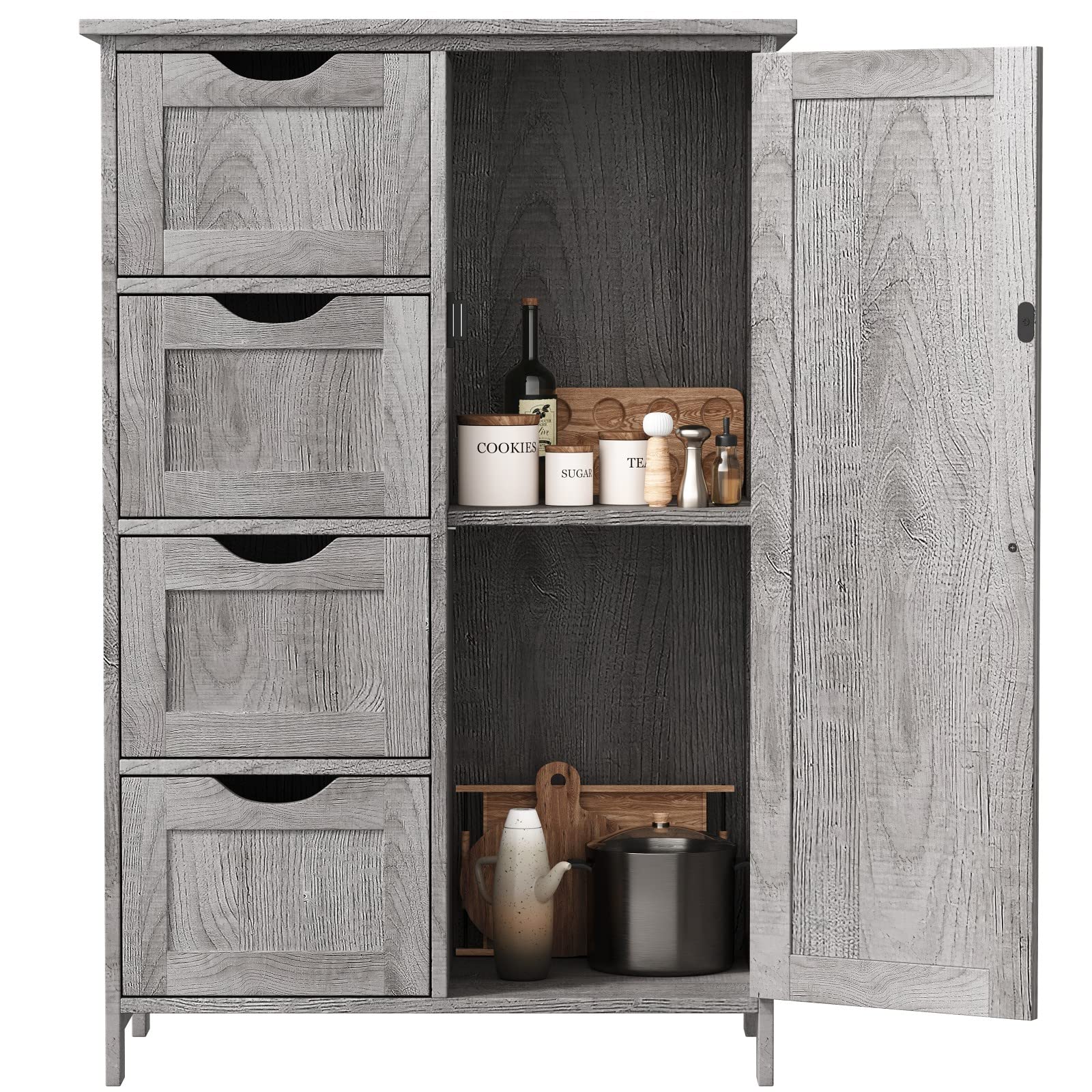 Irontar Bathroom Storage, Freestanding Bathroom Cabinet, Storage Cabinet Organizer with 4 Drawers and Adjustable Shelf for Home Office Furniture, Grey CWG005C