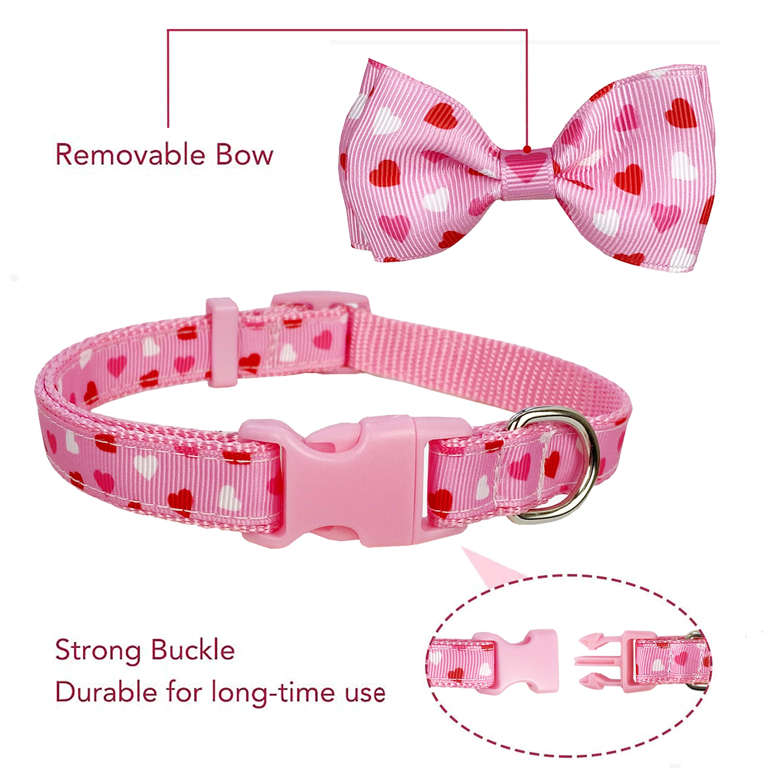 Valentinstag Hundehalsband Größe S – Rosa Mit Roten Herzen, 1,5 Cm Breit, Für Halsumfang 25-40 Cm