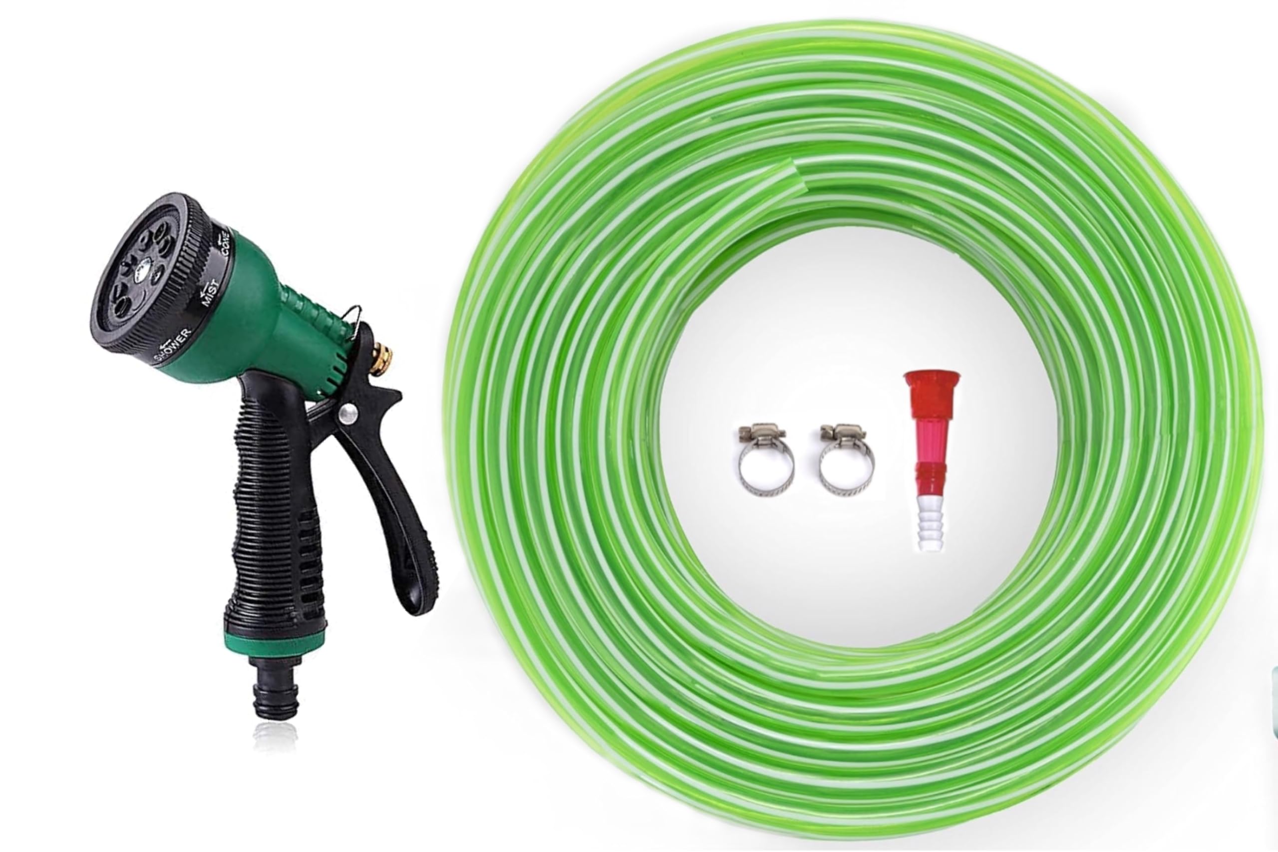 AKKIAGRO 0.5 Inch PVC Green Zebraline Water Pipe| Lightweight, Durable & Flexible| Hose with 7 Mode Water Sprey Gun Accessories Connector & Clamps| Watering Garden, Outdoor-Indoor Use (5 Meter) (B0D22WN7VL) Amazon Price History, Amazon Price Tracker