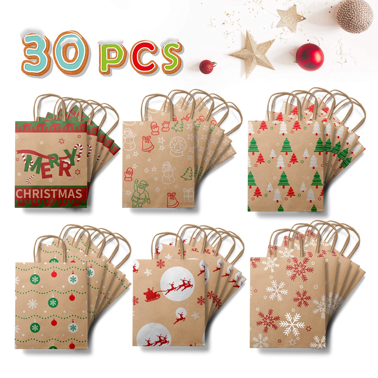 Bolsas De Regalo De Navidad, Bolsas De Navidad Con Asas, 6 Bolsas De Regalo De Navidad, Bolsa De Navidad Para Embalaje De Regalos Y Compras, Fácil De Combinar Con Suministros De