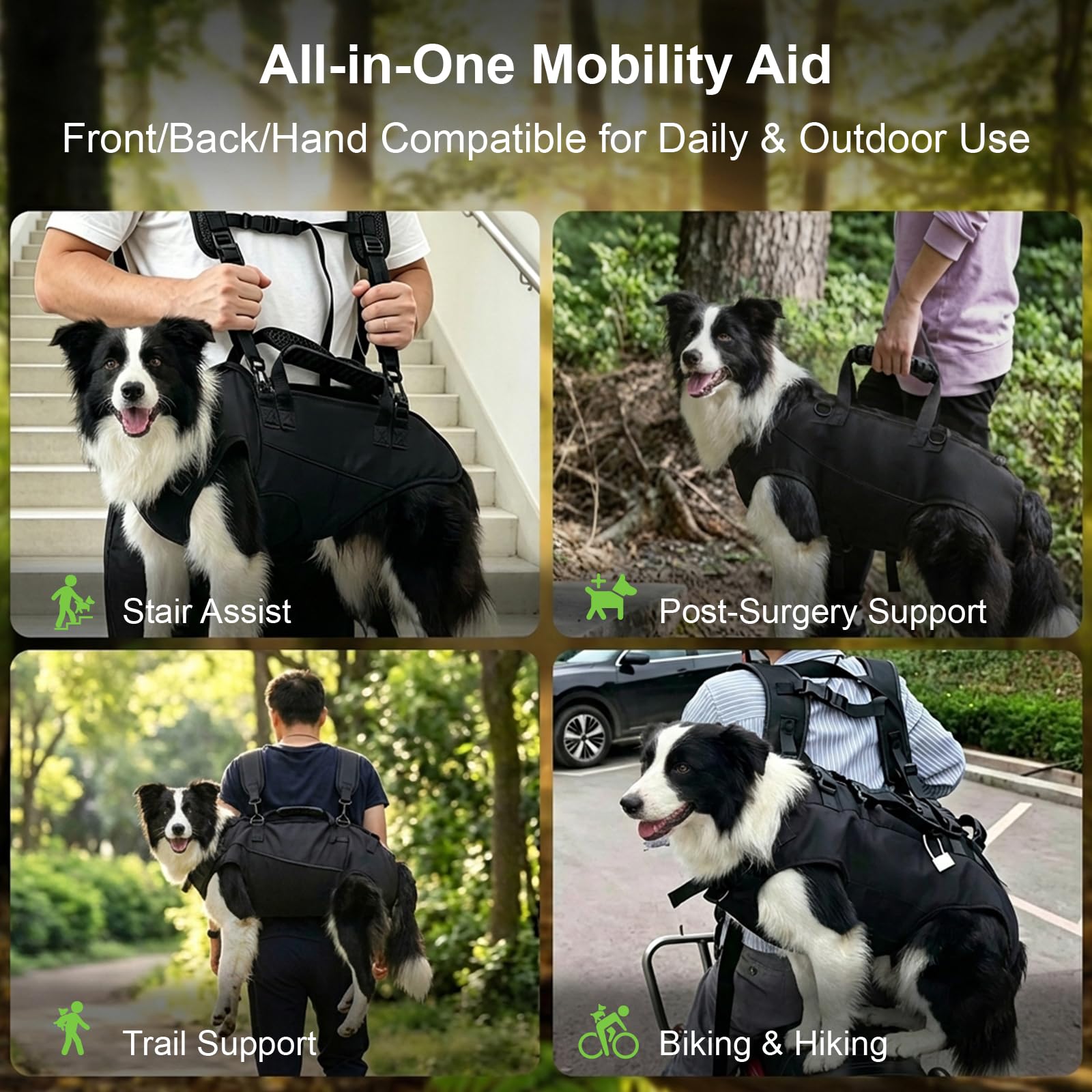 Grand Transport pour Chien Corps Entier,Sac a Dos Chien Con Bandoulière Réglable et Poignée de Commande,3 Méthodes de Tragédie Porte Chien Jusqu'à 15KG,Soutien pour Chiens âgés, Blessés
