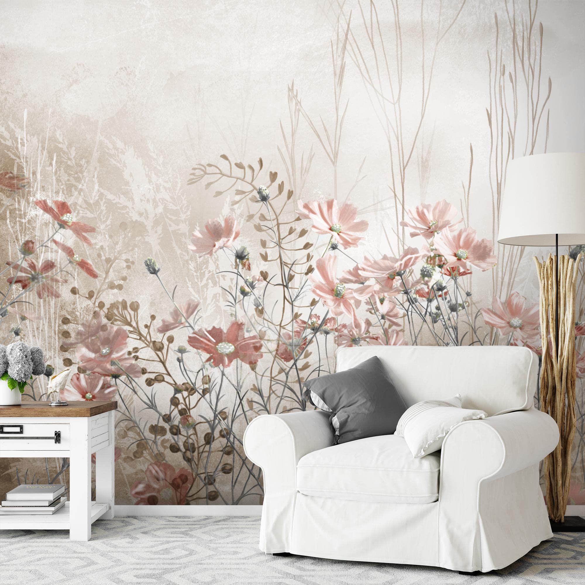 Runa Art Fototapete Blumenwiese Vintage 352 x 250 cm Vlies Tapeten XXL Moderne Wandtapete Wohnzimmer Schlafzimmer Beige 9564011a
