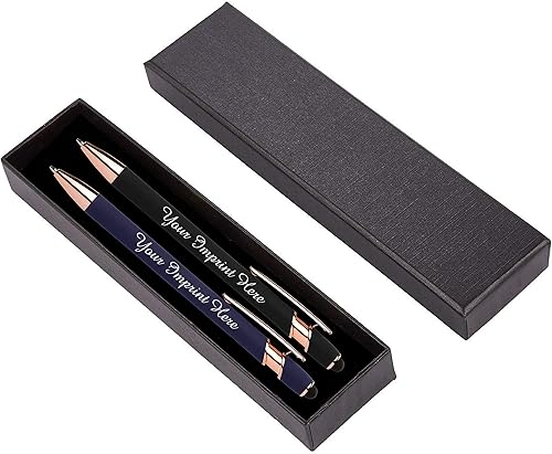 Miniatura 7 de Express Pencils - Juego de 2 bolígrafos personalizados, paquete de 2 bolígrafos de metal suave al tacto color oro rosa con caja de regalo, bolígrafo