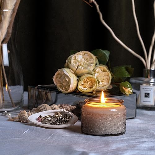 Miniatura 19 de Paquete de 18 recipientes de vela de vidrio en relieve de 4 onzas con tapas y etiquetas de bambú, tarros de vela rosa para hacer velas, diseño