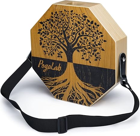 Two-tone Cajon, Portable Travel Wooden Drum with Adjustable Strap, Easy to Carry, Unique Appearance, Beautiful Percussion Instrument (Natural Brown)