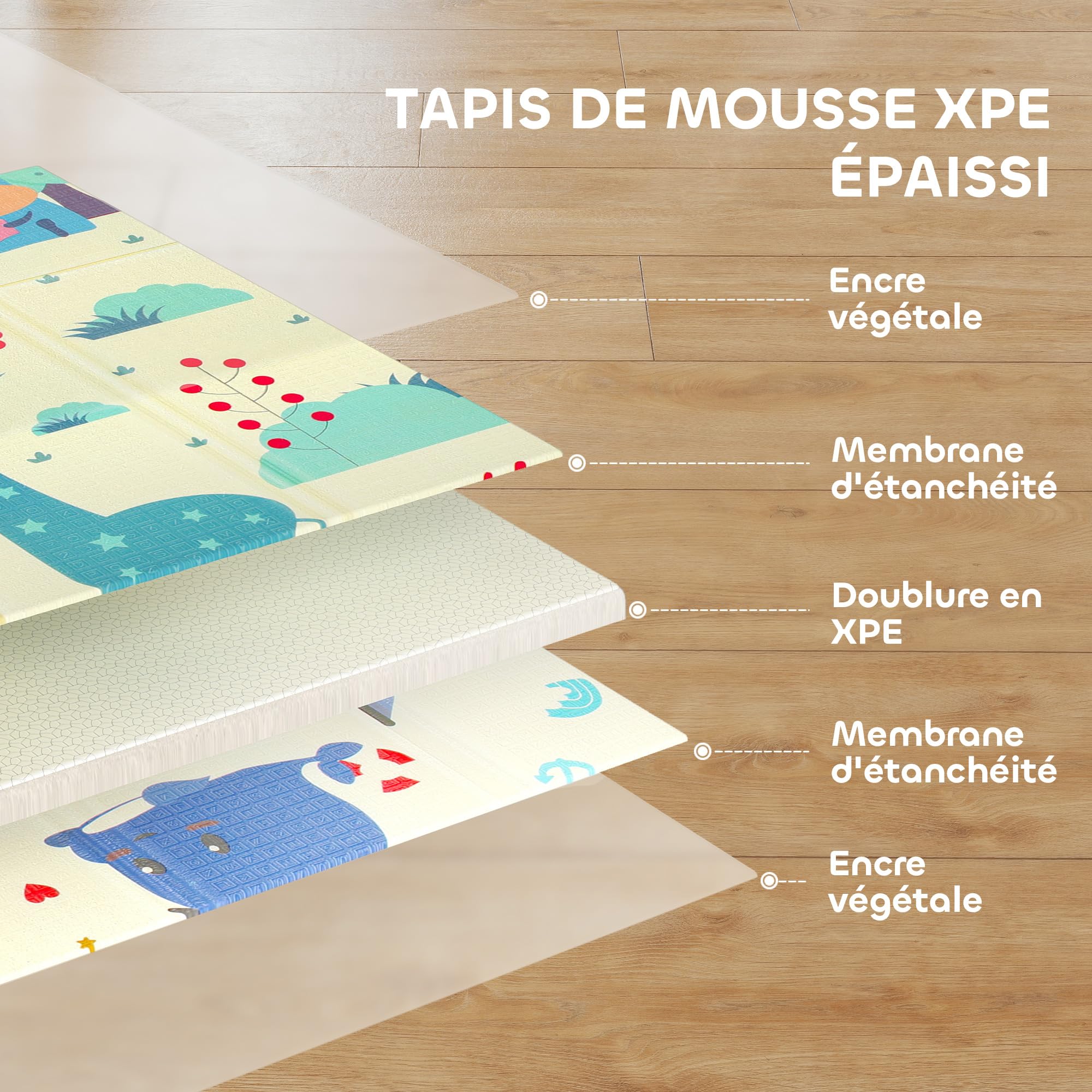 AIYAPLAY Tapis de Jeu pour Bébé Pliable Cerf et baleine 196x176x1,5cm | Réversible, Tapis de Sol en Mousse Épais, Antidérapant, Imperméable, Développement Sensoriel