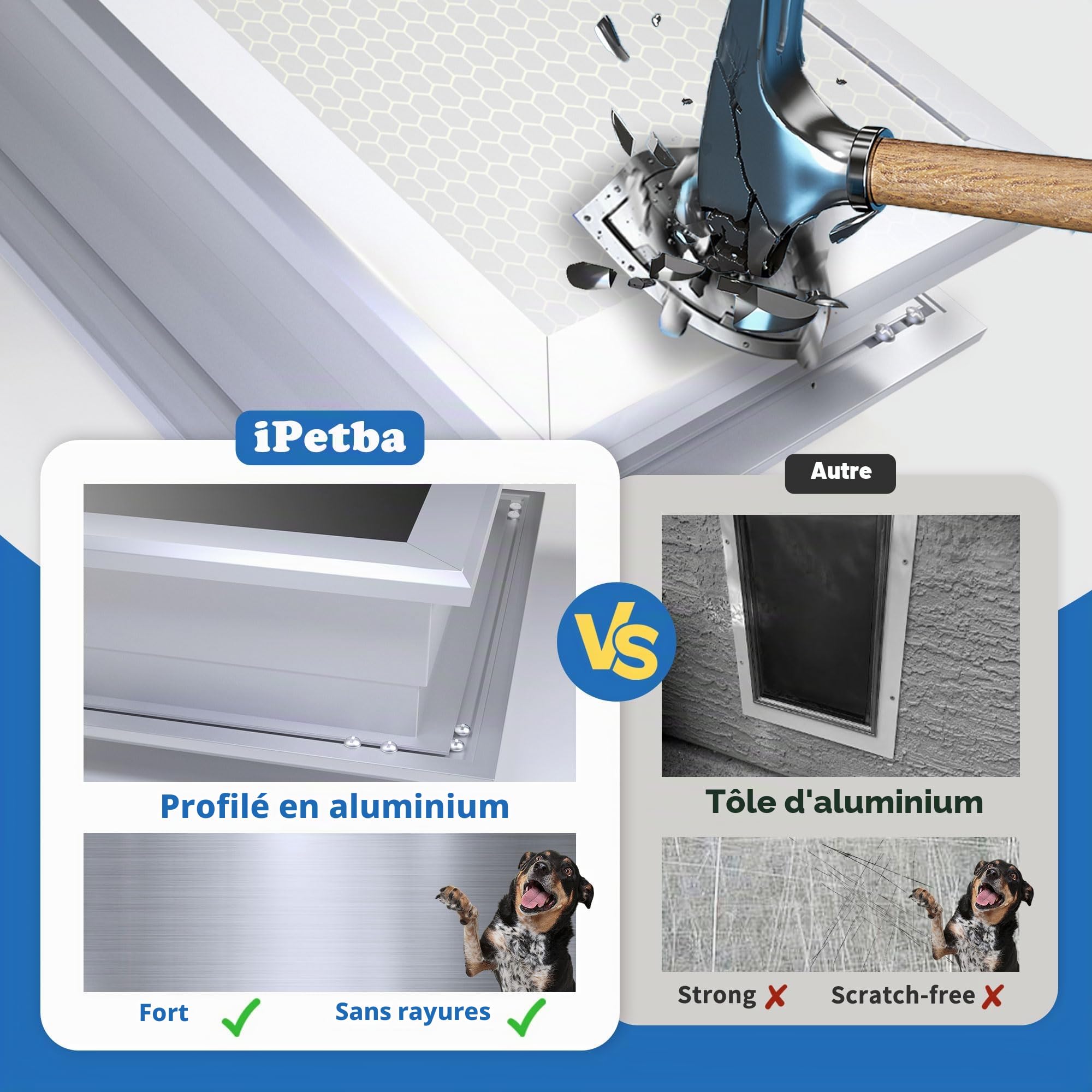 Porte pour Chien en Aluminium Robuste, Trappe pour Grand Chien Verrouillable et Résistante aux Intempéries, Jusqu’à 50 kg, Taille L