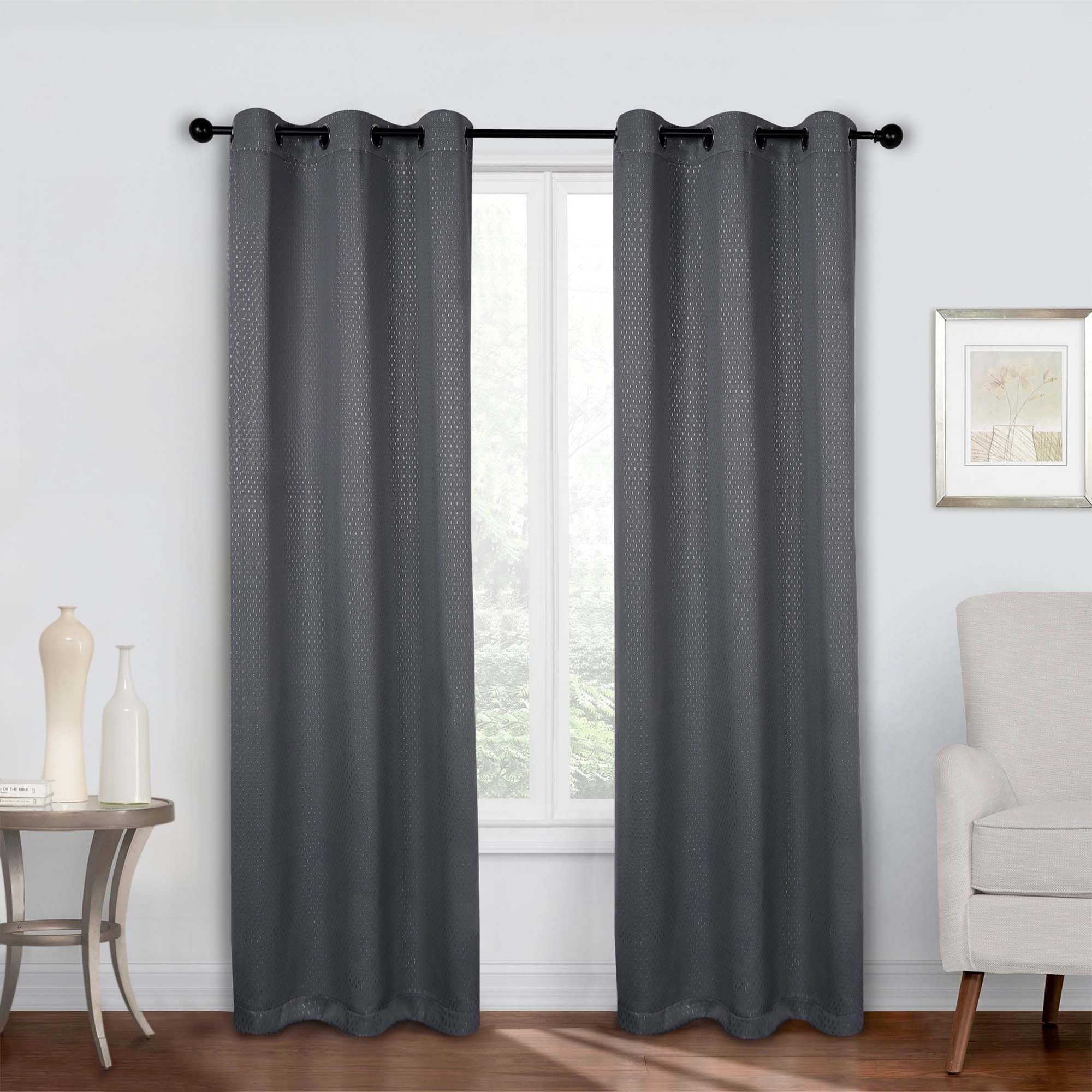 Superior Semi Blackout Curtains - Whimsical Shimmer Design - 42" x 108" - Grommet Header - Sun Blocking & Room Darkening Drapes for Bedroom, Living Room - Set of 2 Panels - Grey