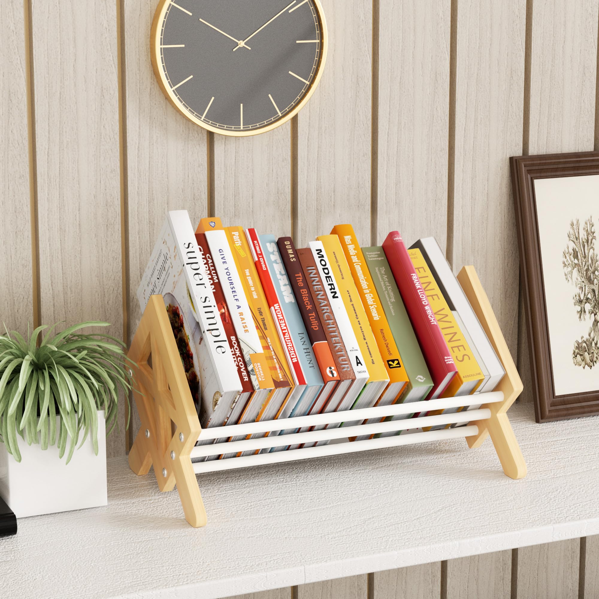 THYGIFTREE Kippbares Bücherregal aus Holz für Wohnzimmer/Zuhause/Büro, Schreibtisch Organizer, Bücherregal-Aufbewahrungsregal zur Präsentation von CDs/Magazine/Books Display