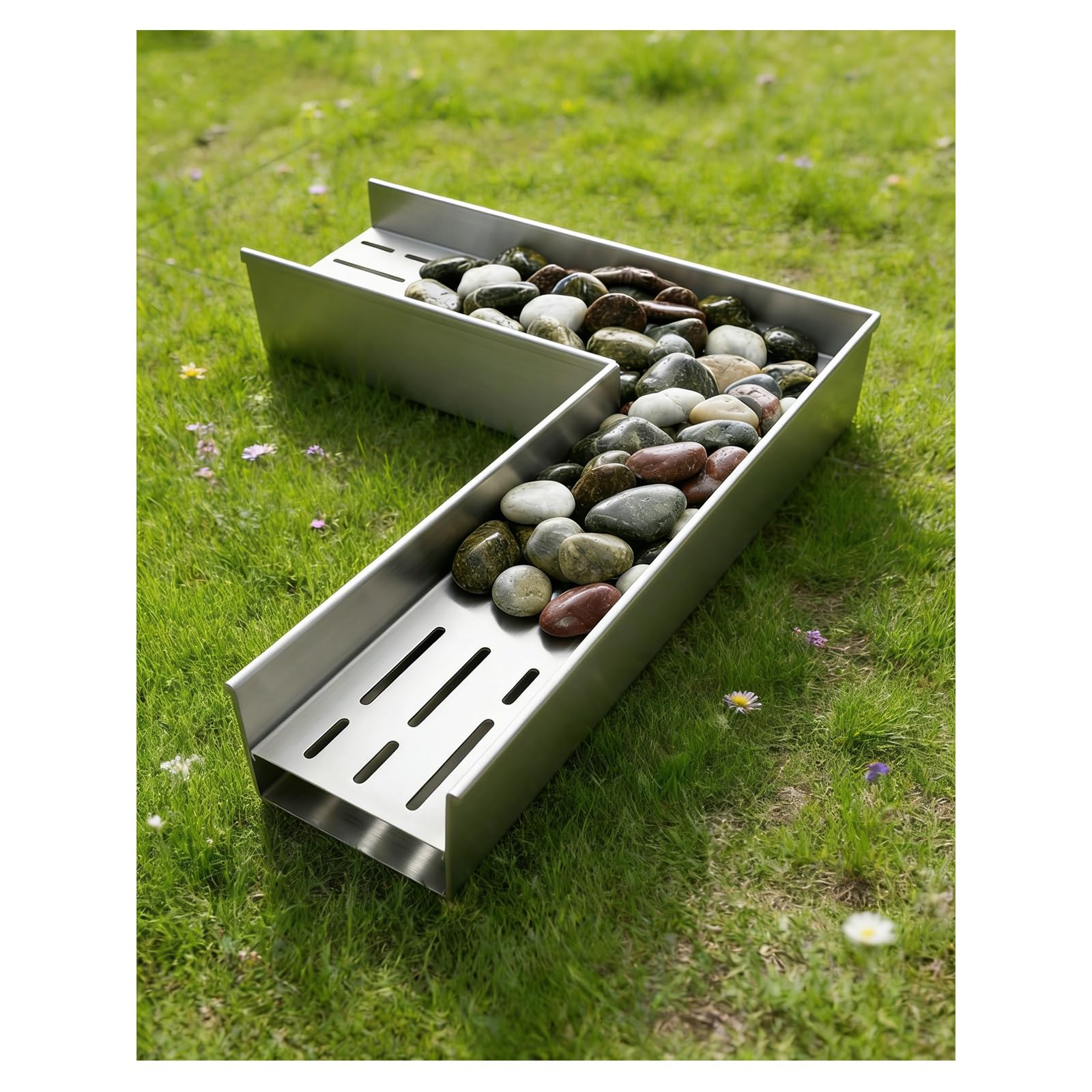 GLDYTVF Stainless Steel Drainage Channel 304 Linear Drain Grate for Garden Corner Accessories 90° Drain Filter (H5*W15CM / H1.97*W5.91IN)