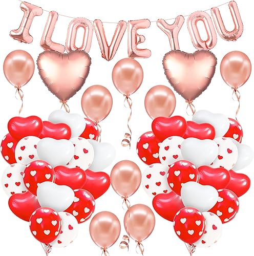 KatchOn, Globos rojos y blancos de San ValentĂn, grandes, paquete de 60 Globos de oro rosa con la frase "I Love You" Globos rosa con texto en KatchOn, Globos rojos y blancos de San ValentĂn, grandes, paquete de 60 Globos de oro rosa con la frase "I Love You" Globos rosa con texto en