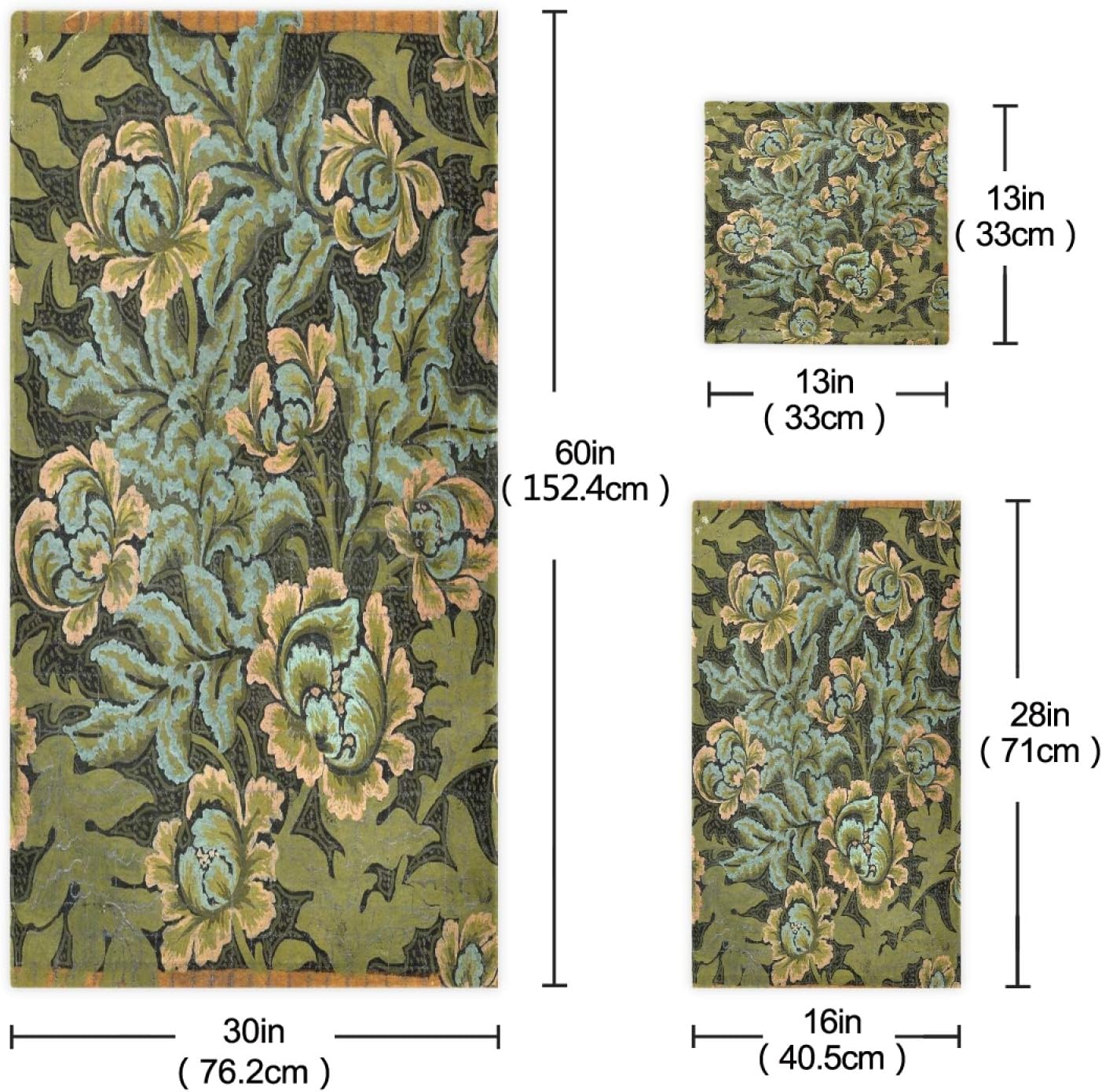 ALAZA Towel Bathroom Sets, William Morris Prints10 Towels 3-Piece 1 Bath Towel 1 Washcloth 1 Hand Towel, Bath Towel Set of 3 Soft Multifuntion for Home Kitchen Hotel Gym Swim Spa