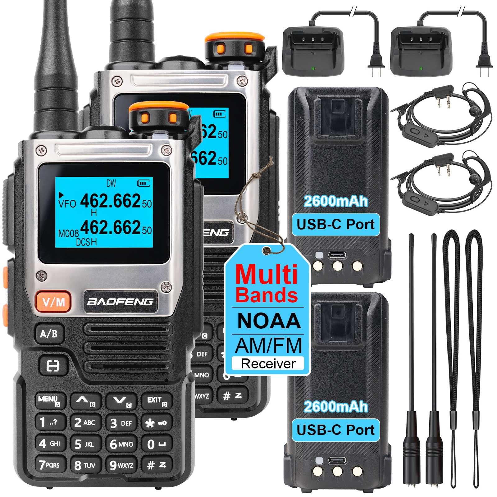 (Support Chirp) BAOFENG K61 Multi-Band Ham Radio Handheld (Upgrade of UV-5R), Long Range Two Way Radio, UHF/VHF/1.25M/NOAA/FM/AM Multi Band Receiver with 2600mAh Battery USB-C Charging, 999CH
