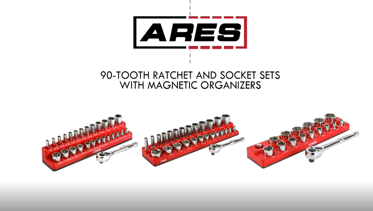 ARES 47007 - 28-Piece 3/8-inch Drive SAE Socket and 90-Tooth