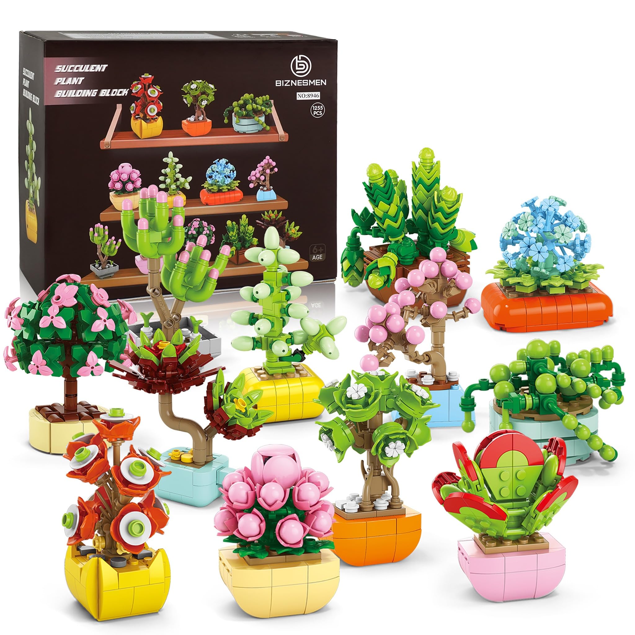 12 Pack Succulent & Flower Building Block Set, Botanical Garden