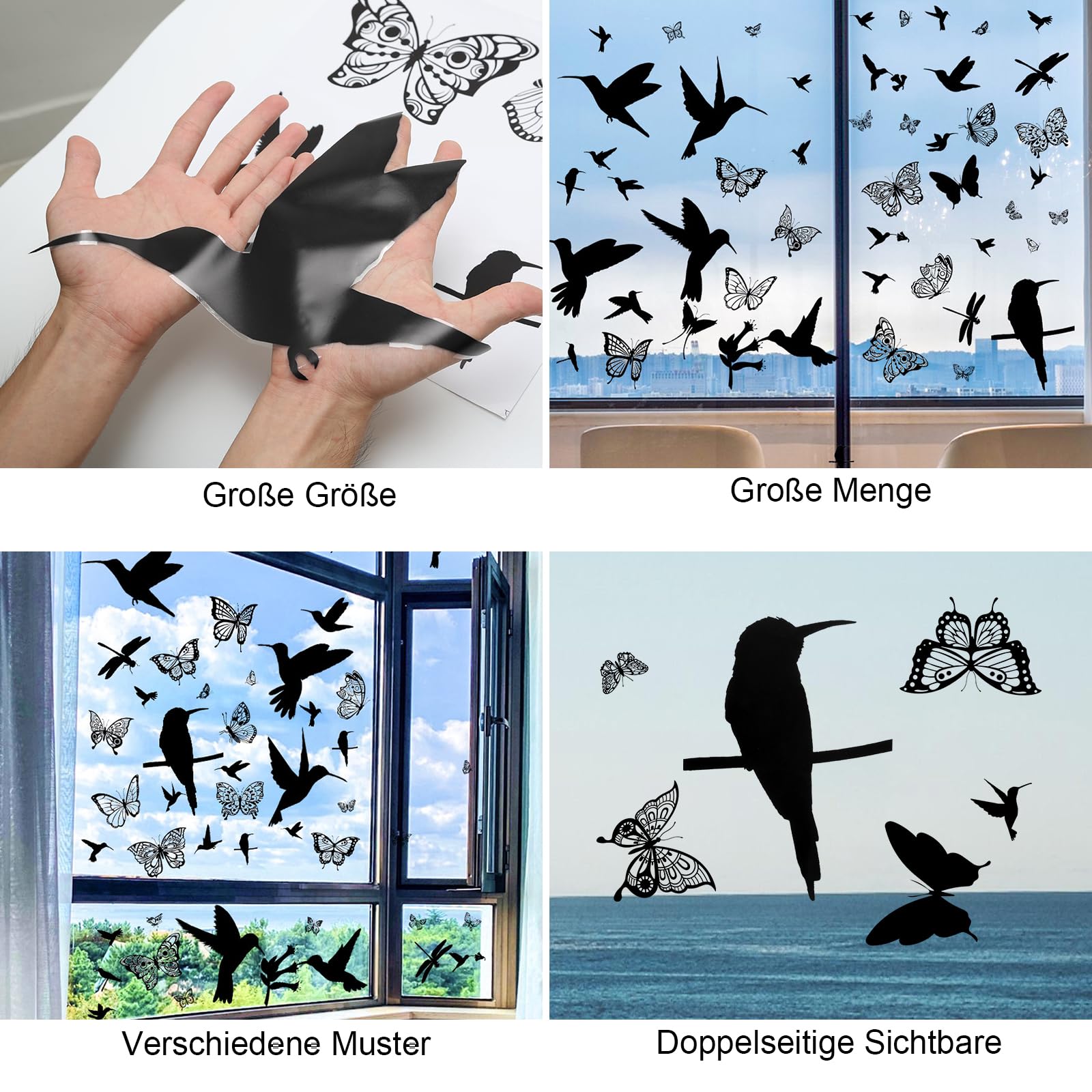 6 Pièces Stickers Anti Collision Oiseaux Pour Fenêtres - Autocollants Papillons Et Oiseaux Electrostatiques 30x30cm