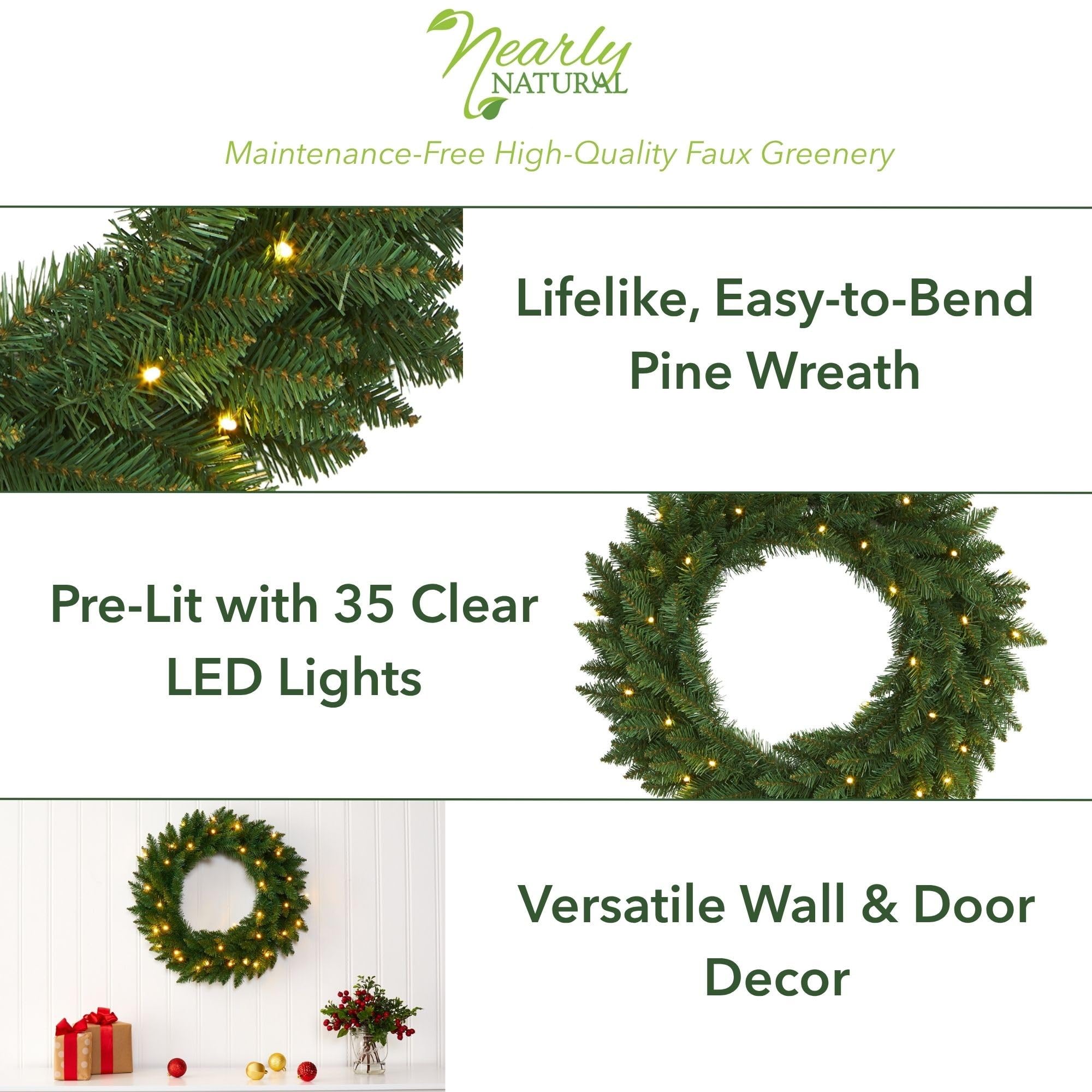 Amazon.com: Nearly Natural 24in Artificial Pine Christmas Wreath