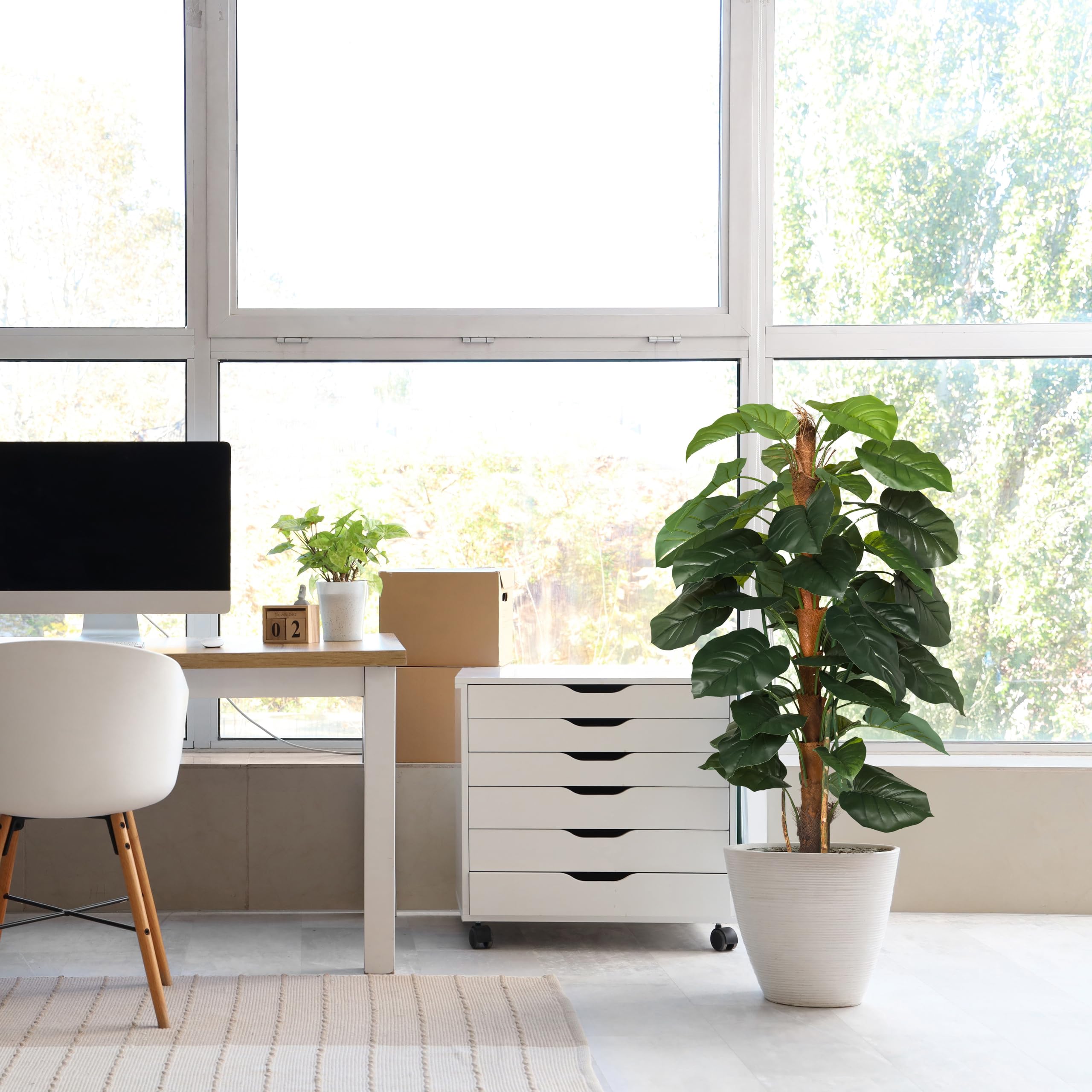 hjh OFFICE Kunstbaum 155cm EPIPREMNUM Künstliche Deko Pflanze im weißen Topf, Kunstfplanze groß, exotische Efeutute für Innen