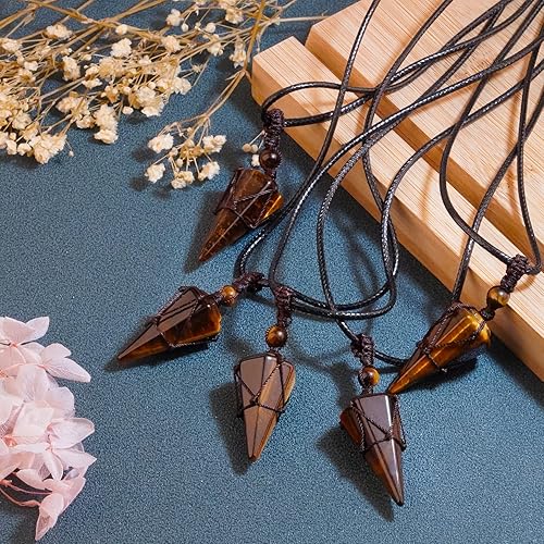 Miniatura 10 de TIKCAUZ Collar de cristal de chakra de Reiki de 6 facetas y piedra curativa, colgante de cristal puntiagudo, collar de cuerda ajustable para mujeres