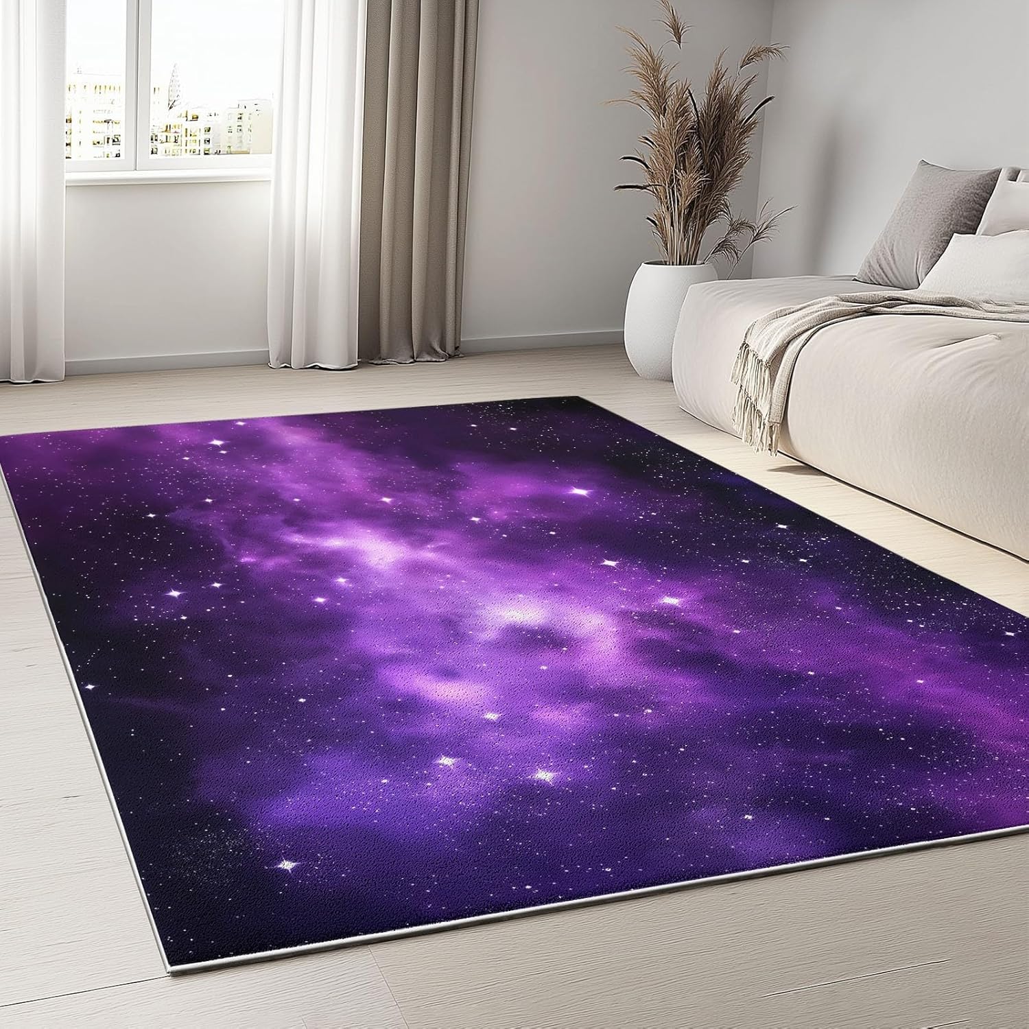 Ciel éToilé Violet Tapis 90x150 cm ScèNe Nocturne Moquette Antiderapant à Poils Courts Tapis 3D Lavable en Machine Convient aux Petits Salons Chambres Couloirs et Salles à Manger b-1927