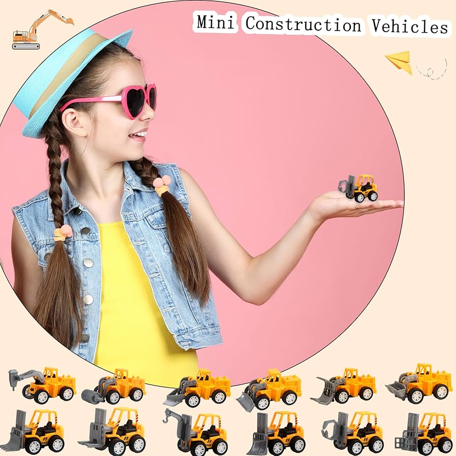SEERMIA 11-pieces Mini Construction Vehicles Cake Decoration Set Truck Cake Toppers Construction Birthday Party Supplies 6 PCS Construction Trucks Toys 5 Pieces Road Sign Decorations