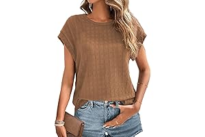 Basic Solid Color Textured Summer Tops For Women Casual Cap Short Sleeve...