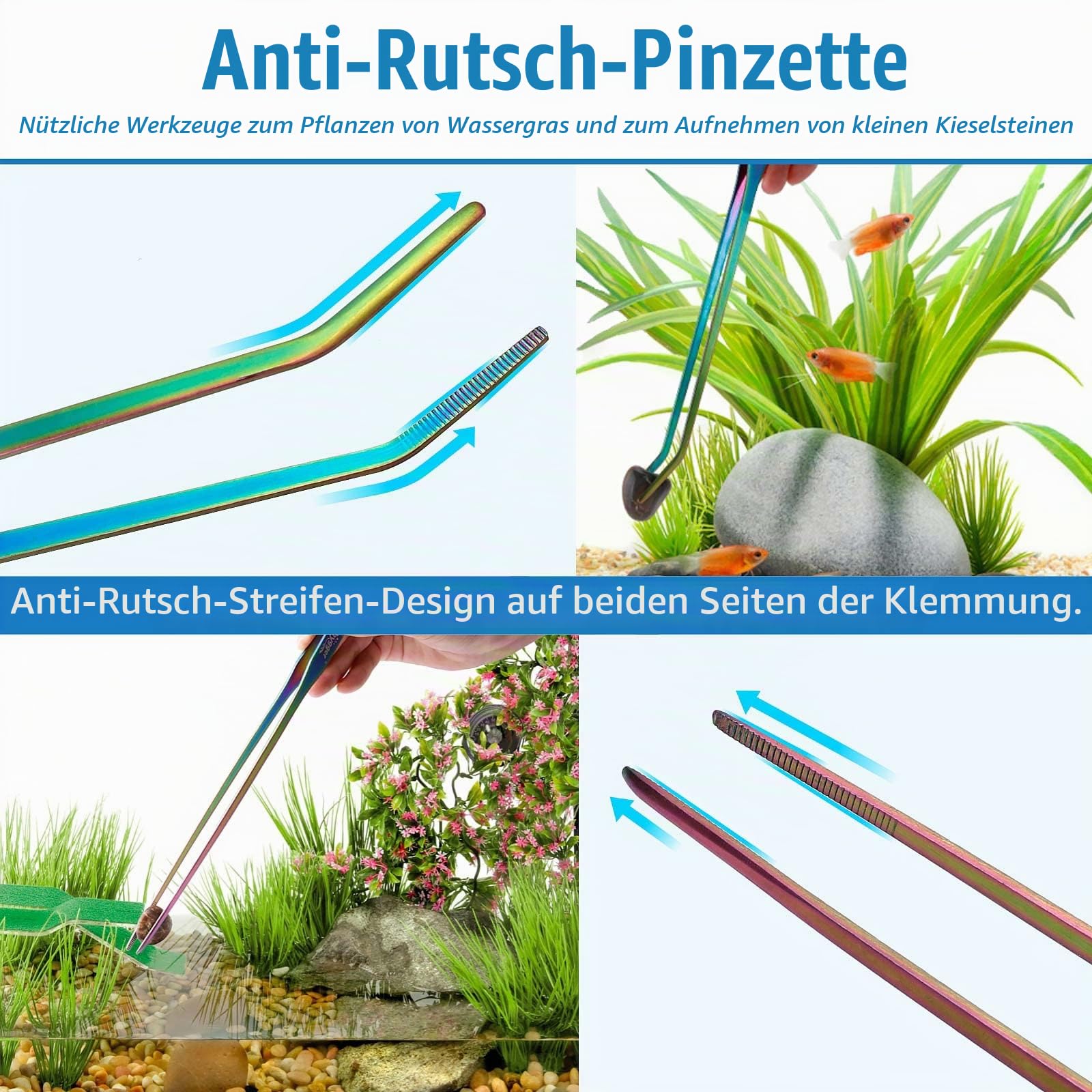 hygger 6-in-1 langes Aquarium-Aquascaping-Werkzeug-Set, Farbe Edelstahl, Premium-Wasserpflanzen-Pinzette, Schere, Spatel-Set, kommt mit 1 Werkzeughalter und 1 Reinigungstuch, für Aquarium-Anfänger
