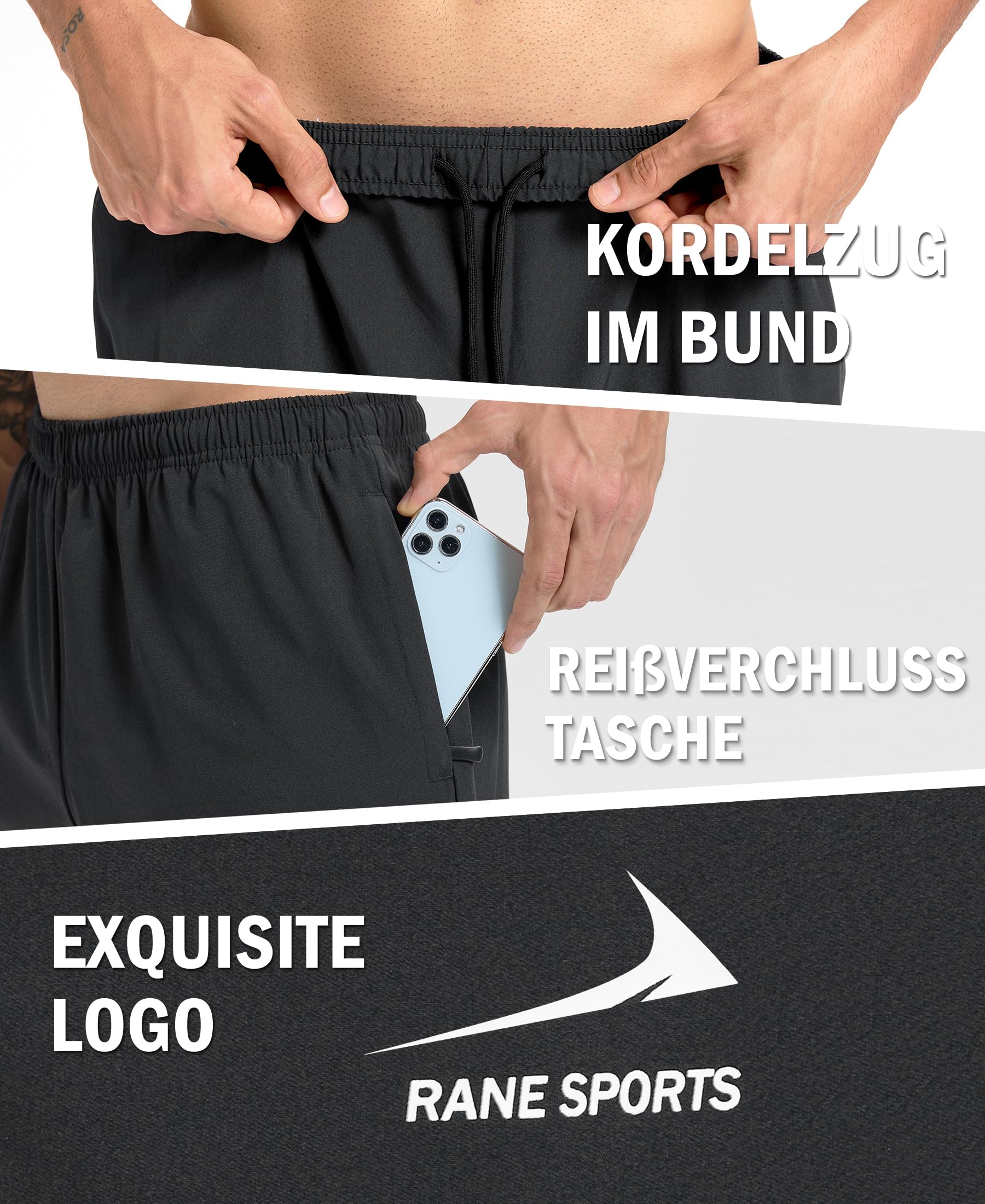 Rane Sports Pantalones Cortos Deportivos para Hombre con Bolsillos Cremallera Ligeros Transpirables para Correr Gimnasio