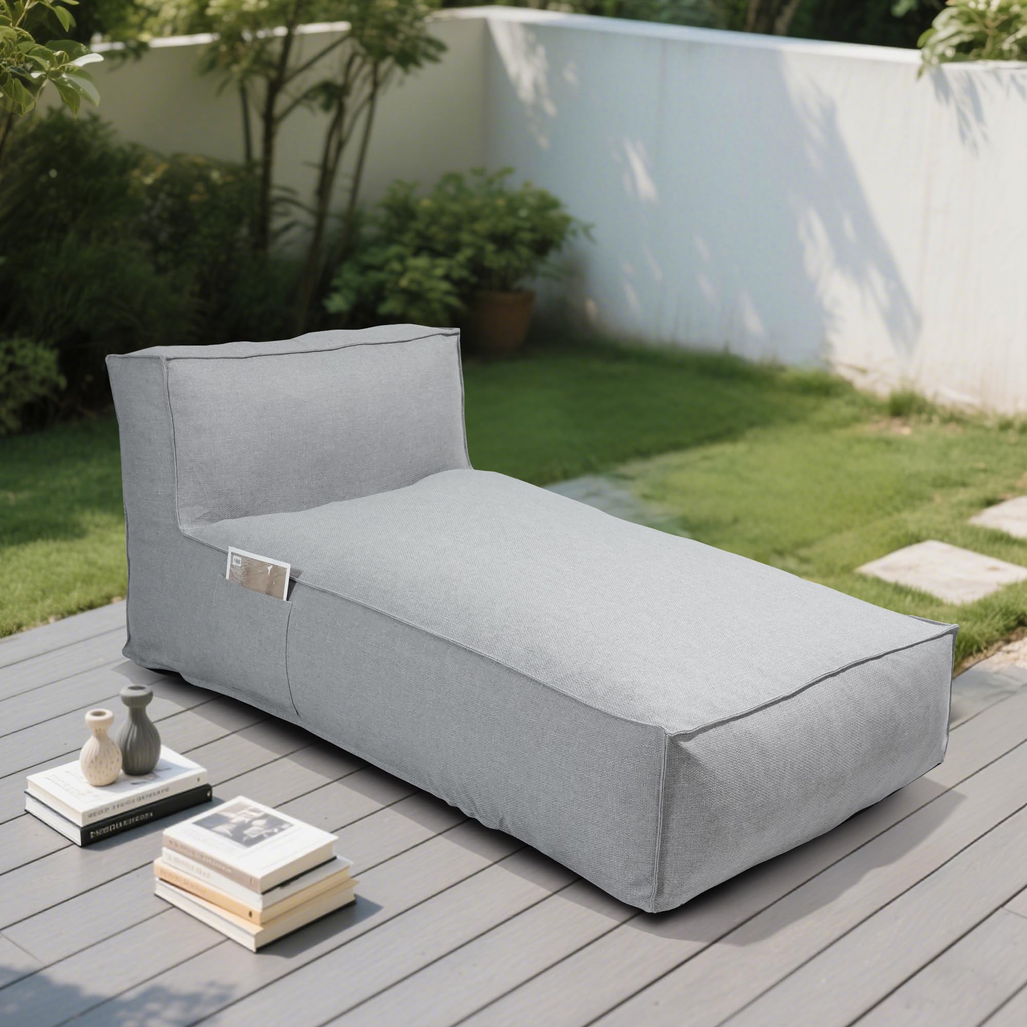 Outdoor Bean Bag Lounger, Comfy Foam Patio Bean Bag Chair Lounger, Water-Resistant Outdoor Loungers with Side Bag, Chaise Lounge Chair for Pool, Deck,