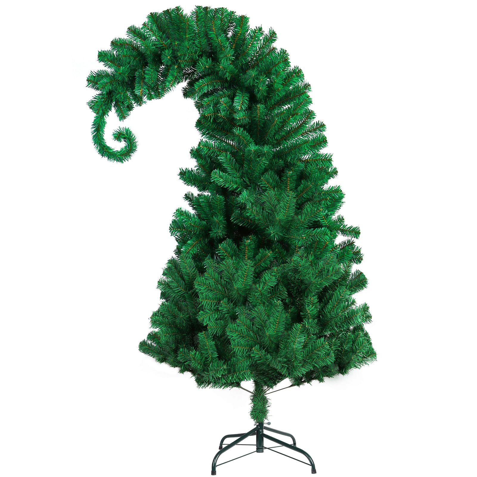 CCINEE 5 Feet Pine Christmas Tree Decor with Solid Metal Stand Santa Claus Artificial Full Green Tree Xmas Whimsical Bent Top Christmas Tree for Party Indoor Outdoor Living Room Home