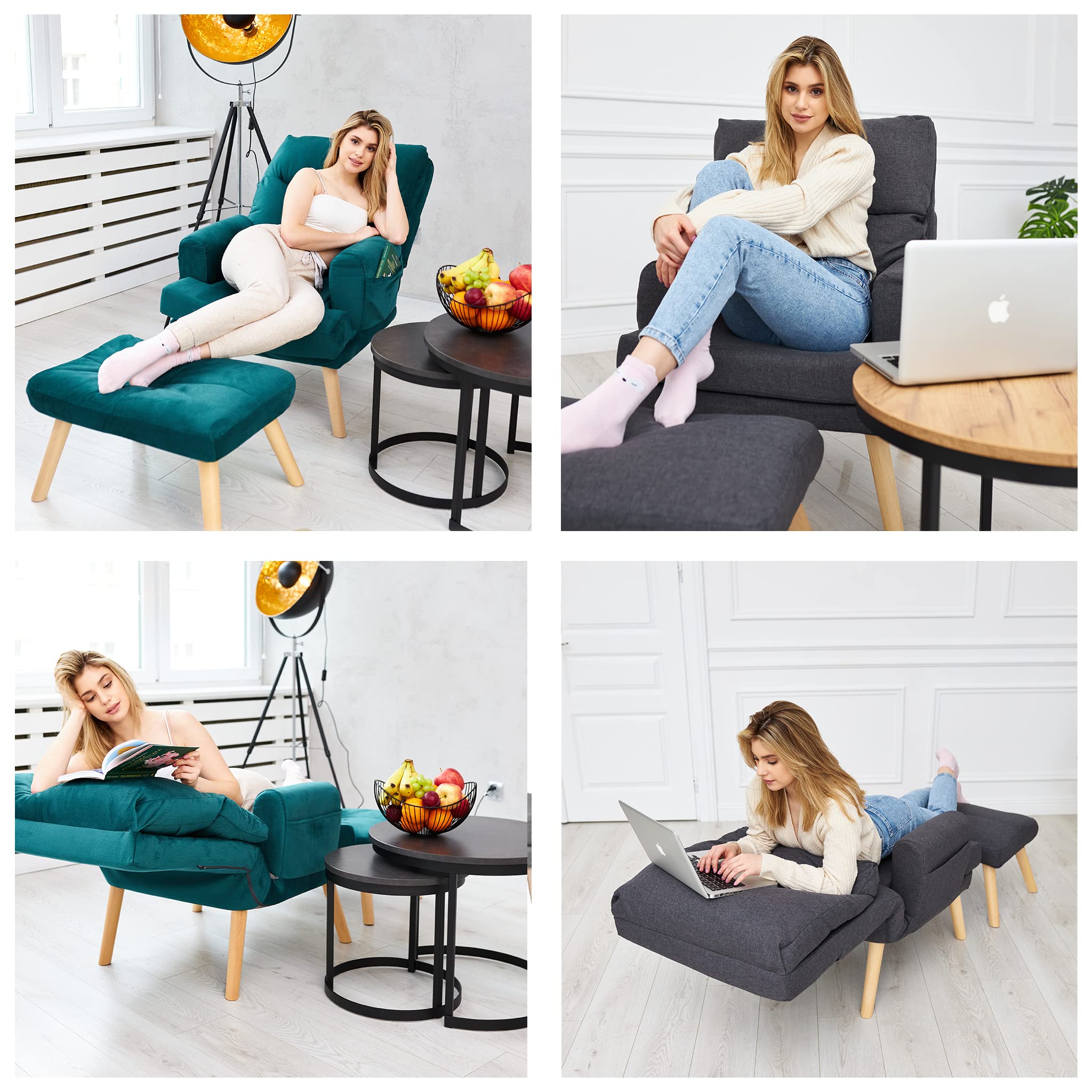 Grekpol - Fotel NEMO, nowoczesny fotel do salonu, sypialni z 5-stopniową regulacją, styl skandynawski (Solo 261 Blue)