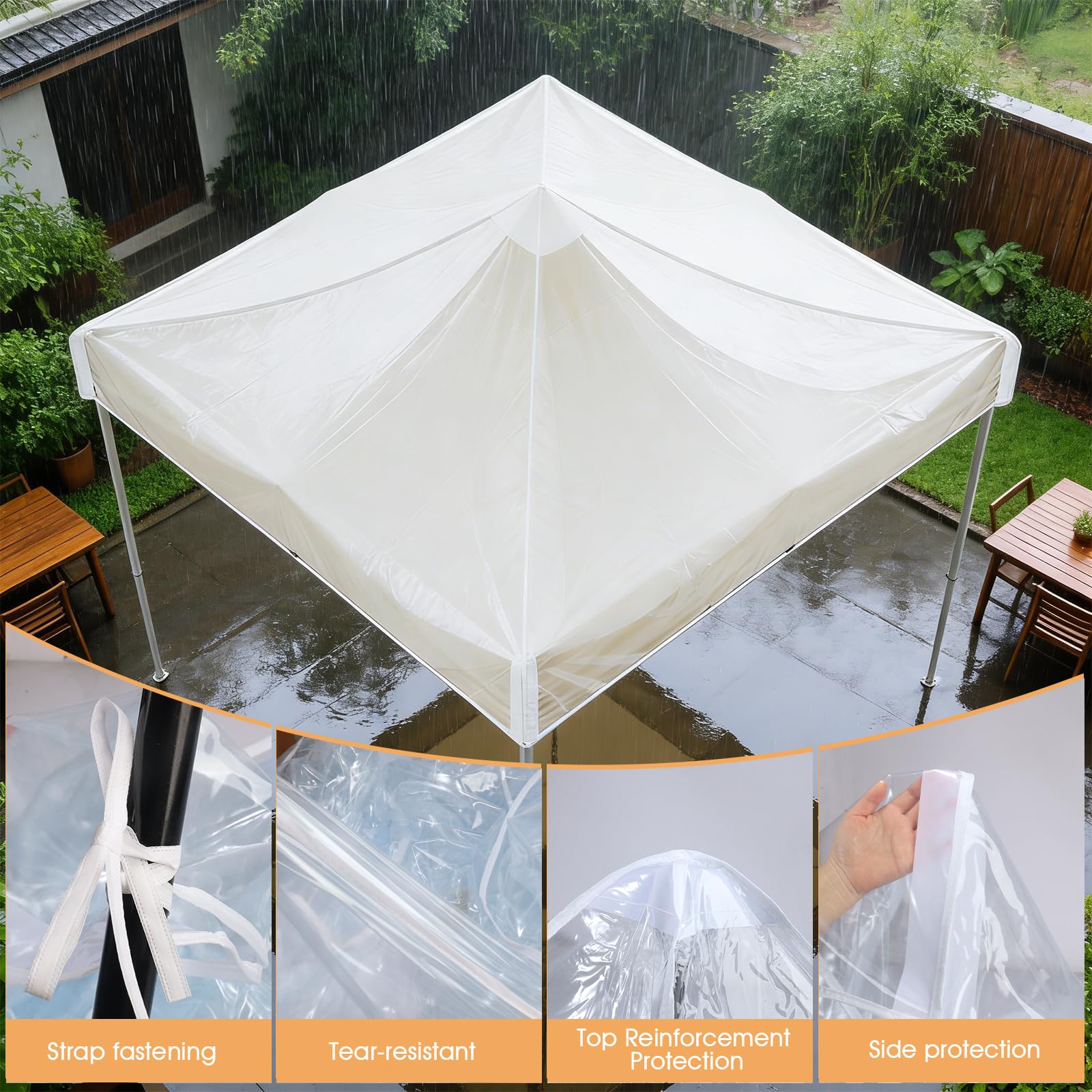 OKYUK Cubierta de repuesto transparente para cenador (PVC transparente, 3 x 3 m)