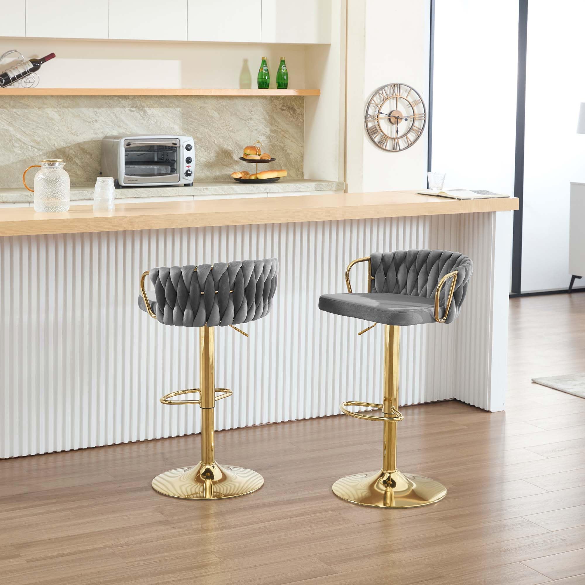 WOLTU Barhocker Höhenverstellbar (77-98cm) – Drehbar, Mit Samtbezug & Fußstütze