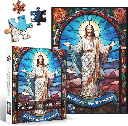 Rompecabezas de Jesucristo para adultos de 1000 piezas en adelante, rompecabezas de vidrieras como decoración cristiana, rompecabezas de Pascua de