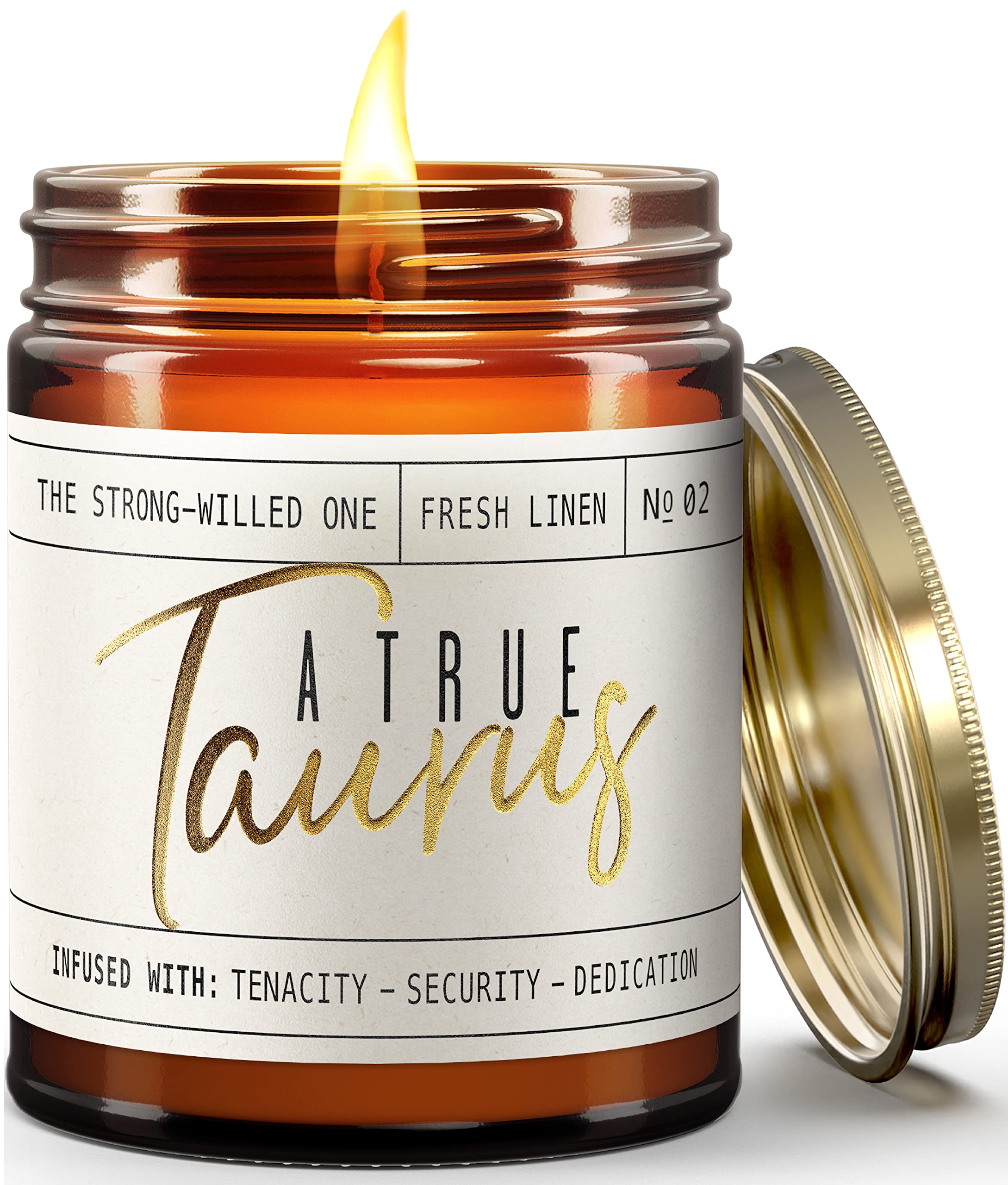 Soy and Sass Taurus Gifts for Women, Zodiac Gifts - "A True Taurus" Zodiac Candle, w/ Sea Salt & Driftwood I Astrology Gifts for Women I 9oz Reusable Amber Glass Jar, 50 Hr Burn Time, Made in USA