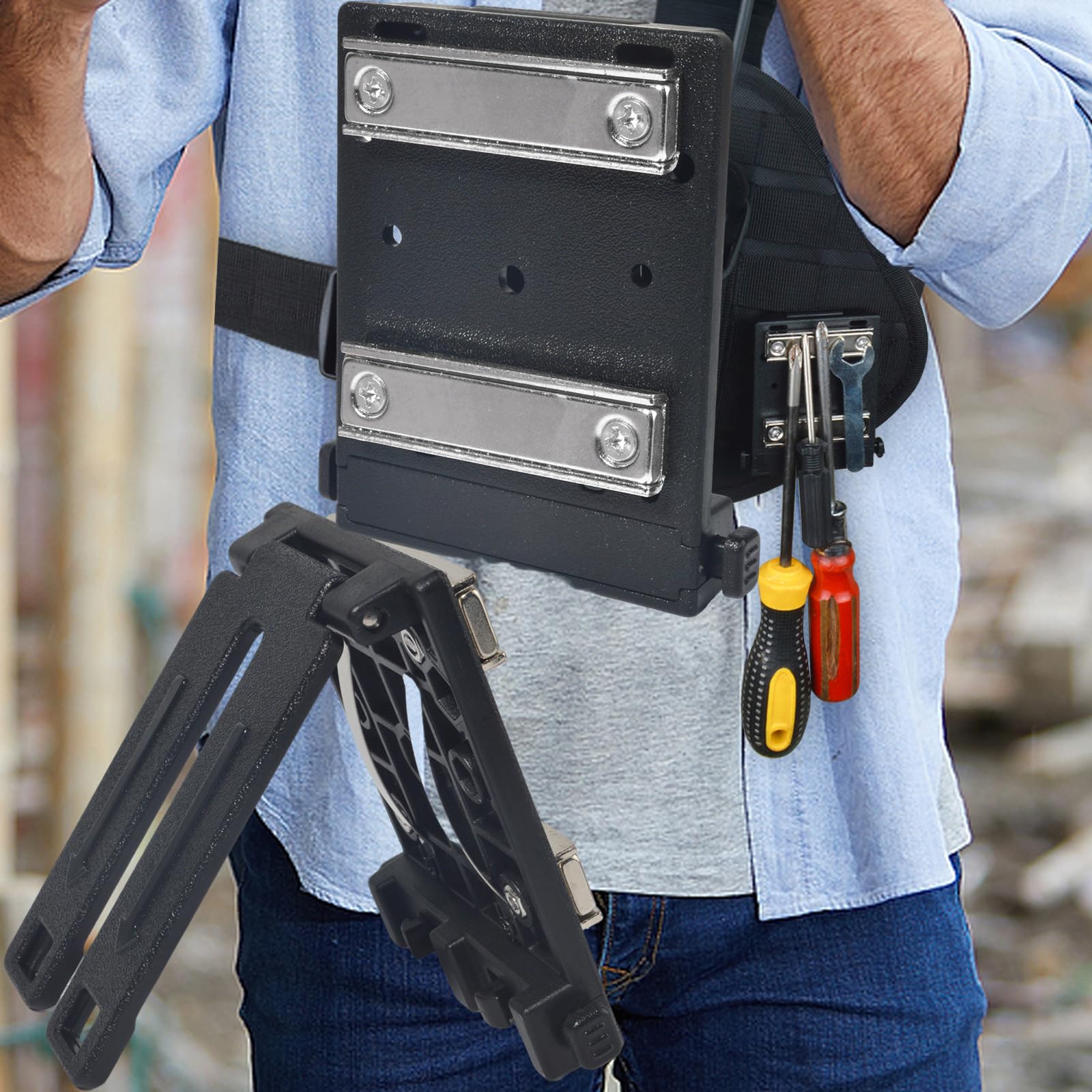 HYS Porte-outils magnétique puissant avec système MOLLE pour marteau, vis, clous, pinces, tournevis, clé, mètre ruban, truelle, foret