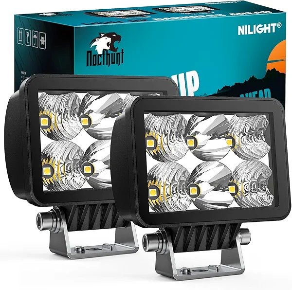 Nilight LED Pod Lights 2 PCS 3.3 Inch 6LED Spot Flood Combo Beam Square Offroad Driving Work Side Ditch Light Built-in EMC for Tractor Truck Motorcycle Boat ATV