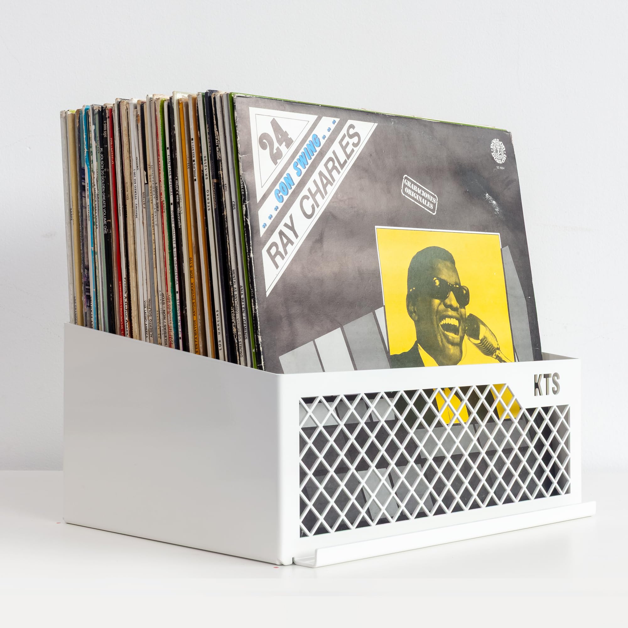 Supporto in vinile bianco | Scaffale in vinile con espositore Now Playing | Ripiani per dischi in vinile | Supporto da parete in vinile o da tavolo | Capacità 50 LPs
