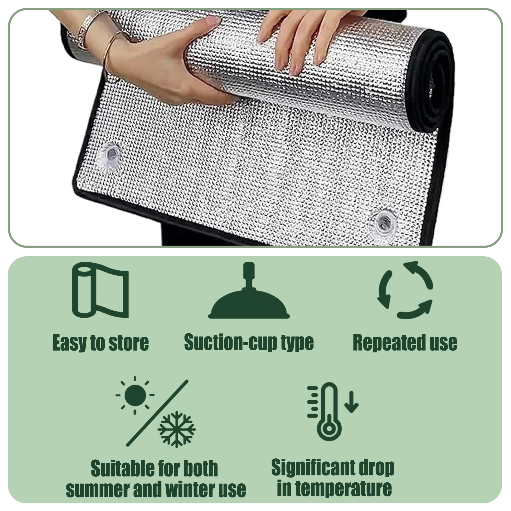 Thermofolie Fenster 60 x 70 cm Hitzeschutz Aluminiumfolie Isolierfolie mit Saugnapf für Das Heimbüro Garage Schlafzimmer, Silber