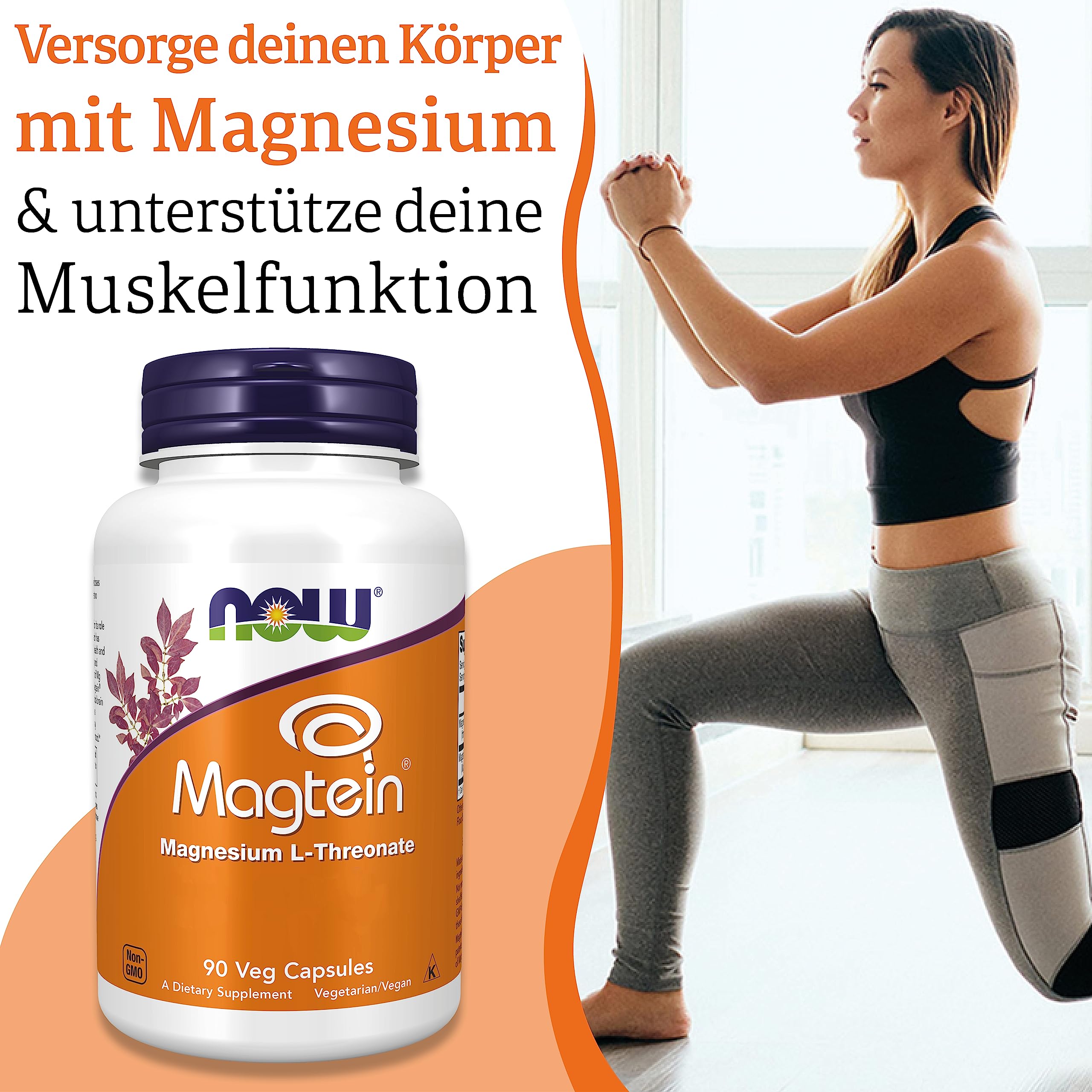 Now Foods Magtein, 90 vegane Kapseln, Laborgeprüft, Glutenfrei, Sojafrei, Ohne Gentechnik