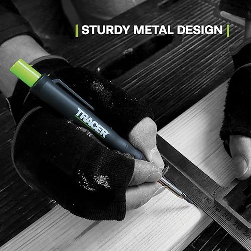 Miniatura 8 de Juego de lápices mecánicos de carpintero Tracer con plomo de repuesto (paquete de 6) - Lápiz de construcción con funda para el lugar de trabajo -