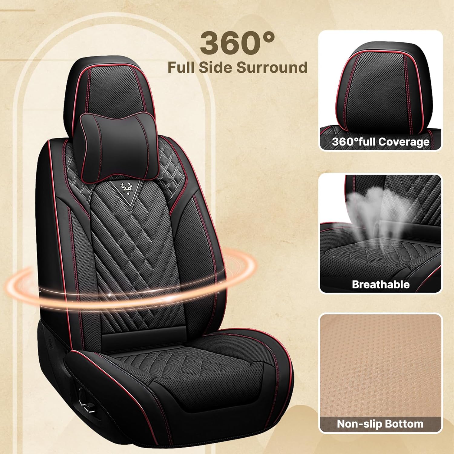 Fit for Honda Odyssey 2000-2026 Seat Covers, Fashion Sport Seat Cover with Waterproof Leather, Airbag Safe Design Seat Protector (5 Full Seat Luxury, Black Red)